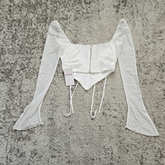 Flounce Sleeve  Tie Front Mesh top NWT - Picture 10 of 11